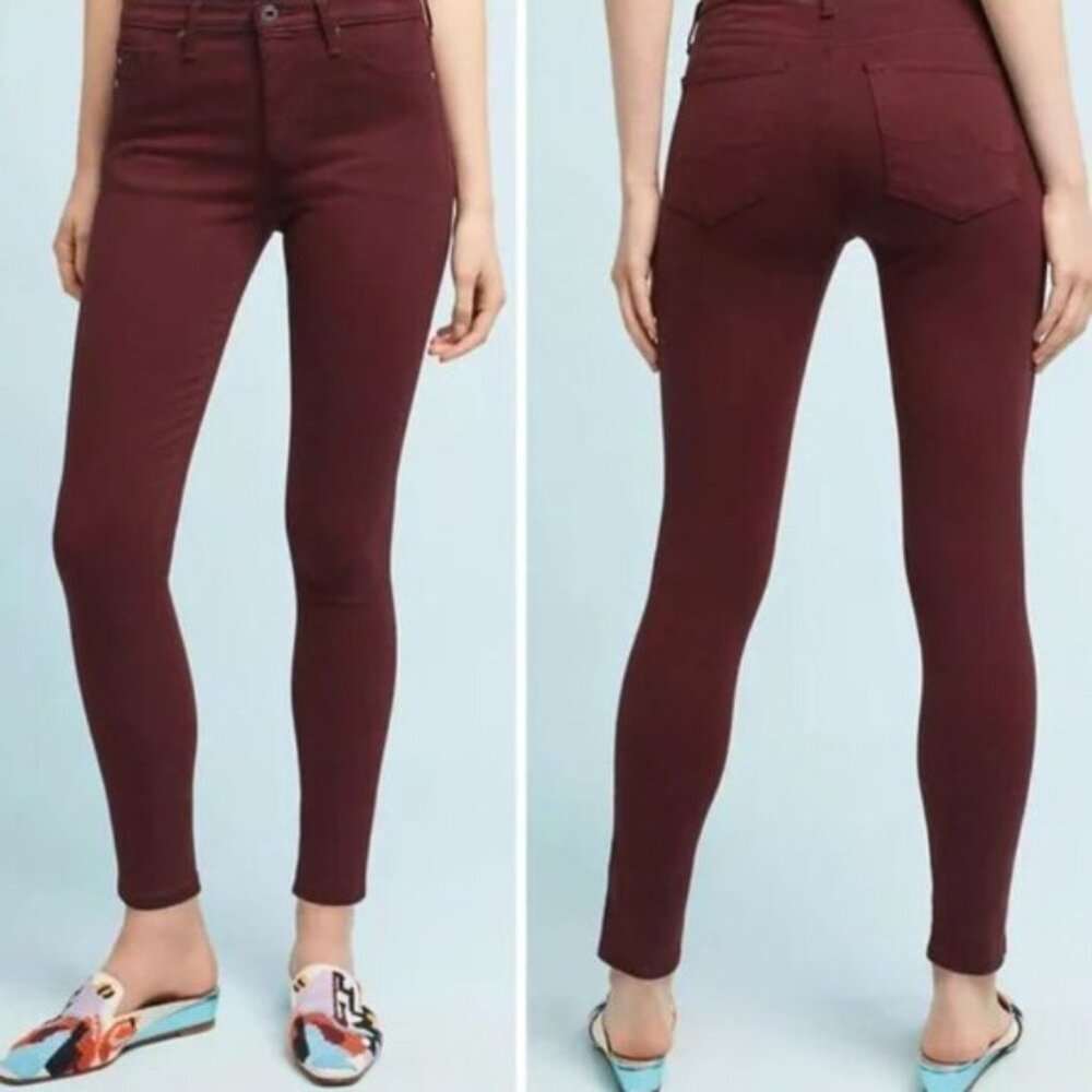 AG Adriano Goldschmied Anthropologie Burgundy Red The Abbey Skinny Jeans
